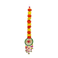 Artificial Marigold Flowers String With Decorative Bells Wall,Door Hanging For Home And Festival Decoration Pack Of 4-thumb1