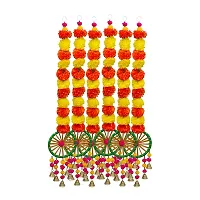 Artificial Marigold Flowers String With Decorative Bells Wall,Door Hanging For Home And Festival Decoration Pack Of 4-thumb2