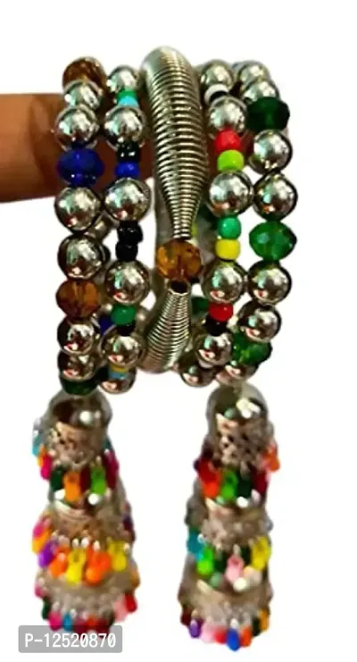 SHREYA-FASHION-Oxidized Silver Jhumki Latkan Tassels Charms Adjustable Latest Trend Bangle Kadaa Bracelet for Girls and Women-thumb0