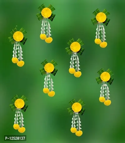 SHREYA-FASHION - Marigold Lilly Flowers Traditional Decoration at Home | Easy Simple Backdrop for Wedding Decoration, Haldi, Mehndi - Pooja Decoration/House Warming Function (Yellow+Orange+Green, 8)-thumb2