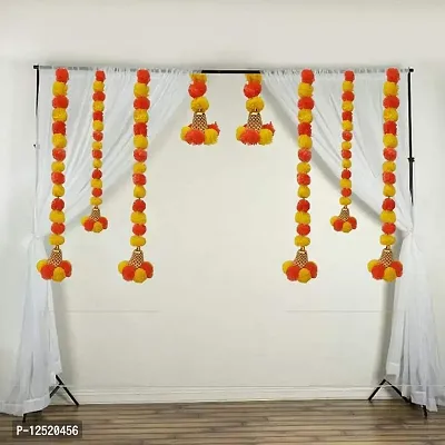 SHREYA-FASHION - Artificial Marigold (Yollew+Orange) Flowers Ladkan Bandhanwar with Golden Bells Garlands Door Toran /Door Hangings/ Latkans Diwali Decoration Item for Home,Office,Garden Decorations-thumb0