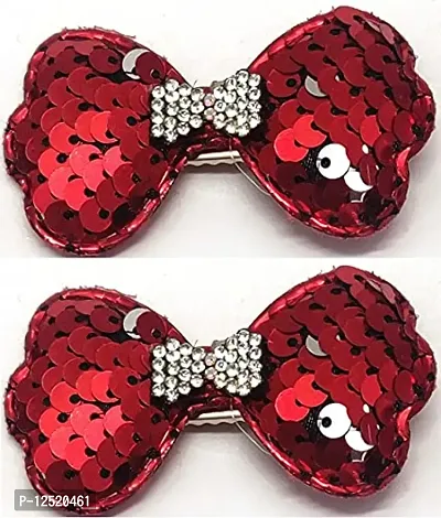 Aairaa Glitter Bow Clip For Women Baby Hair Clip For Hair For Kid Girls, Red-thumb0