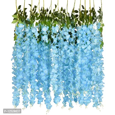 DearHouse 6 Pack 3.75 Feet/Piece Artificial Fake Wisteria Vine Ratta Hanging Garland Silk Flowers String Home Party Wedding Dec (Blue)-thumb0