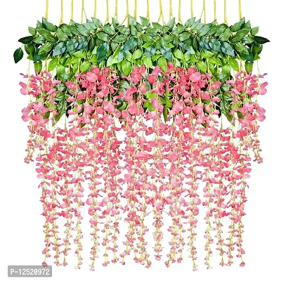 DearHouse 6 Pieces 3.6 Feet Artificial Wisteria Garland, Artificial Flowers Garland Silk Wisteria Vine Hanging Flower for Wedding Home Party Garden Outdoor (Pink)-thumb0