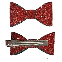 Aairaa Bow Style Sparkle Glitter Hair Clip Baby Hair Accessories Bowknot Hair Clip For Kids Girls (Red)-thumb2