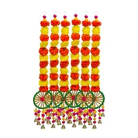 SHREYA-FASHION - Artificial Marigold Flowers String with Decorative Bells, Wall/Door Hanging for Home/Wedding/Festival Decoration, Multicolor (Pack of 4)-thumb2