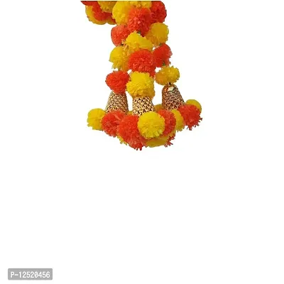 SHREYA-FASHION - Artificial Marigold (Yollew+Orange) Flowers Ladkan Bandhanwar with Golden Bells Garlands Door Toran /Door Hangings/ Latkans Diwali Decoration Item for Home,Office,Garden Decorations-thumb3