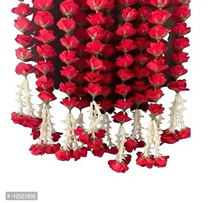 Sellplus Artificial Red Ross (Gulab), 53 Flowers In Each String/Ladi & 155 Cm/ 5 Ft Long, Garland For Decoration Festival Navratri, Diwali, Marriages, Temple And Home/Office Inauguration Pack Of 4-thumb4