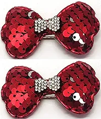 Aairaa Glitter Bow Clip For Women Baby Hair Clip For Hair For Kid Girls, Red-thumb1