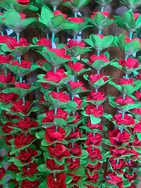 Pack of Two Artificial Red Roses (Gulab) with Green Leaf Base, 50 Plus Roses in Each String/ladi - 158 cm (5.3 ft), Garland for Decoration Festival Navratri, Diwali, Temple and Home Inauguration.-thumb2