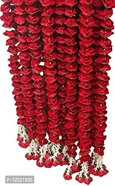 Sellplus Artificial Red Ross (Gulab), 53 Flowers In Each String/Ladi & 155 Cm/ 5 Ft Long, Garland For Decoration Festival Navratri, Diwali, Marriages, Temple And Home/Office Inauguration Pack Of 4-thumb2