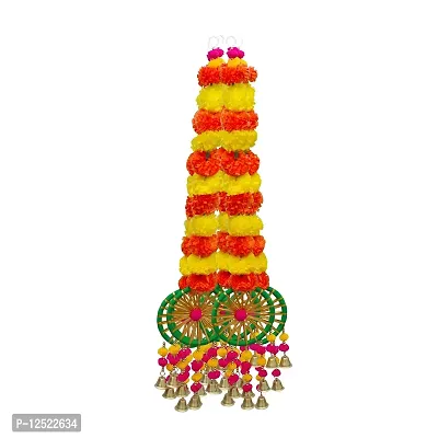 SHREYA-FASHION - Artificial Marigold Flowers String with Decorative Bells, Wall/Door Hanging for Home/Wedding/Festival Decoration, Multicolor (Pack of 4)-thumb4