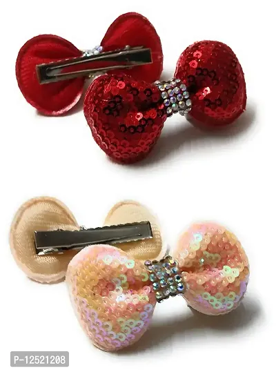SHREYA-FASHION - Hair Accessories, Sequins Bow attached on an Alligator Hair Clip, Hair Pin For Baby Girls (Pack of 2)-thumb0