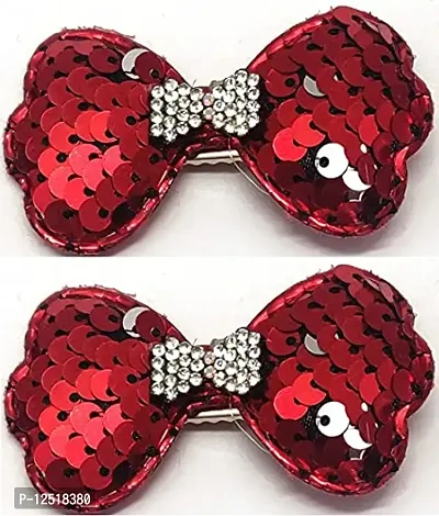 Aairaa Bow Style Sparkle Glitter Hair Clip Baby Hair Accessories Bowknot Hair Clip For Kids Girls (Red)-thumb0