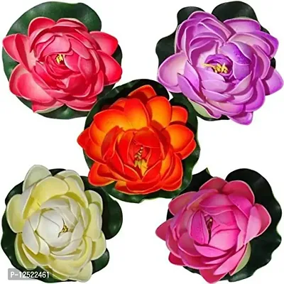dannyboyzs Two Brothers Assorted Artificial Water Floating Lotus for Home and Party Decorations (Multicolour, 4.5 inch) - Pack of 5-thumb0