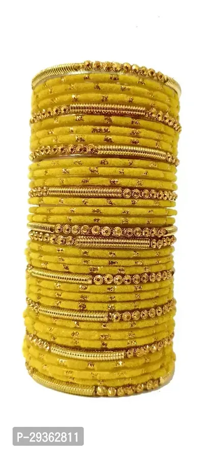 Elegant Yellow Glass Bangles Set For Women