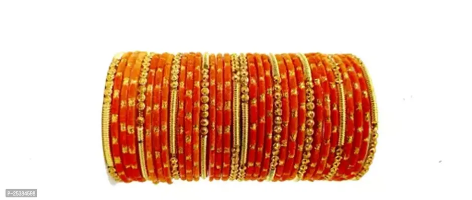 Elegant Orange Glass Bangles Set For Women-thumb0