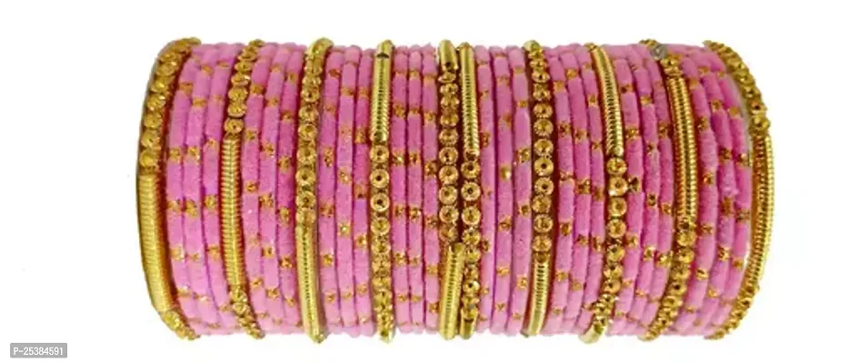 Elegant Pink Glass Bangles Set For Women-thumb0