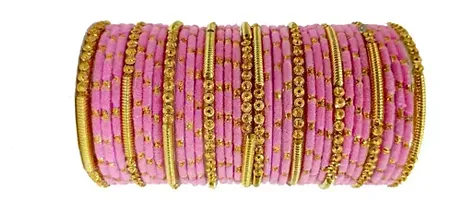 ZULKA Fancy Glass Golden Beads & Polka Dots Velvet Bangles Set For Women and Girls | Stylish Designer Bangles | Glass Chudi | Women's Fashion Jewellery | Bangles Set Golden