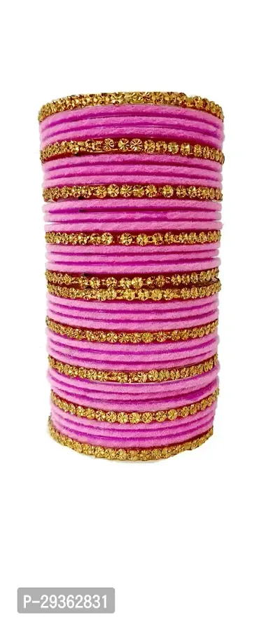 Elegant Pink Glass Bangles Set For Women-thumb0