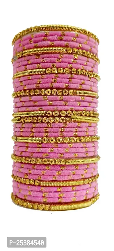 Elegant Pink Glass Bangles Set For Women-thumb0