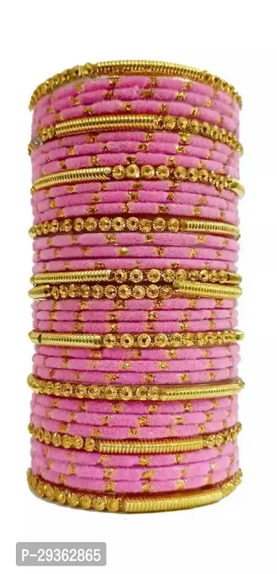 Elegant Pink Glass Exquisite Bangles In Luxurious Velvet And Intricate Bangles Set Of 34-thumb0