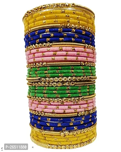 Patriotic Elegance: Velvet Bangle Set - 32 Bangles-thumb0