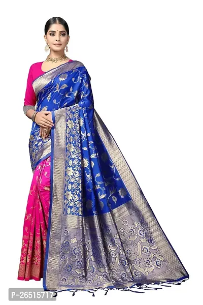 DHRUTI Creation Women's Litchi Silk Banarasi Half  Half Saree (Ambalika Royal Blue)-thumb0