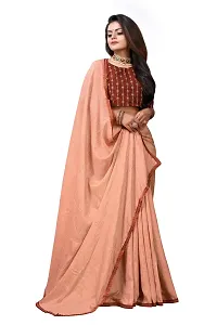 Beautiful Silk Blend Lace Work Saree With Blouse Piece-thumb2