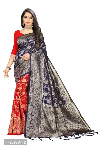 Fancy Silk Blend Saree With Blouse Piece For Women