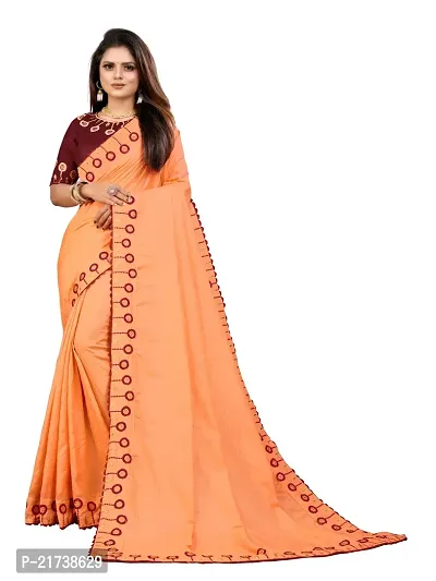 Beautiful Silk Blend Embroidered Saree With Blouse Piece