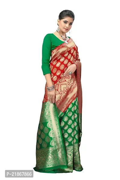 Elegant Litchi Silk Banarasi Half And Half Women Saree with Blouse Piece-thumb3