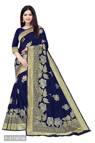 Beautiful Silk Blend Jacquard Saree With Blouse Piece-thumb0