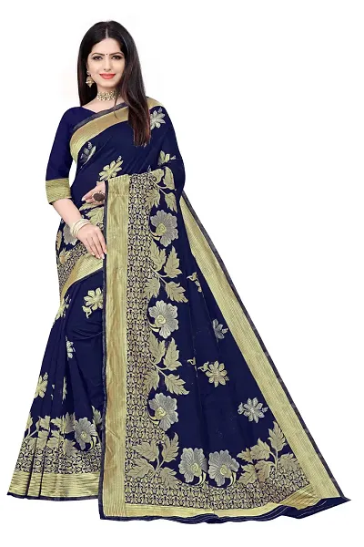 Harvilsan Lichi Silk Golden and Silver Zari Banarasi Design Jacquard Weaving Saree With Matching Blouse for Women's