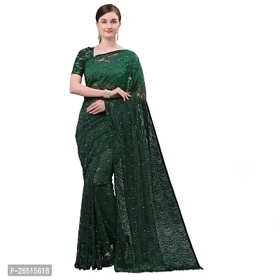 DHRUTI Creation Women's Net Jacquard Designer Saree (PC-3-Green)-thumb0