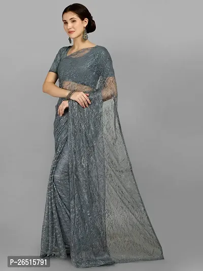 DHRUTI Creation Women's Net Jacquard Designer Saree (Aarya Grey)-thumb2