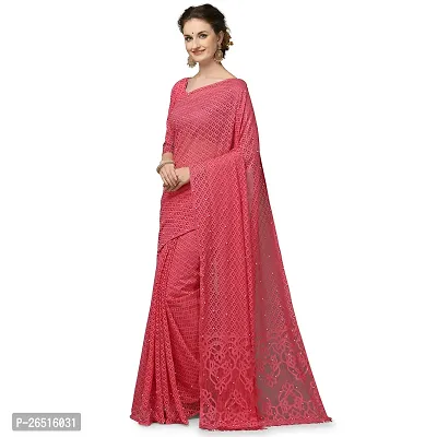 DHRUTI Creation Women's Net Jacquard Designer Saree (PC-1-Pink)-thumb3