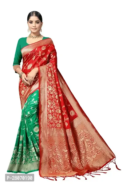 Fancy Silk Blend Saree With Blouse Piece For Women-thumb0