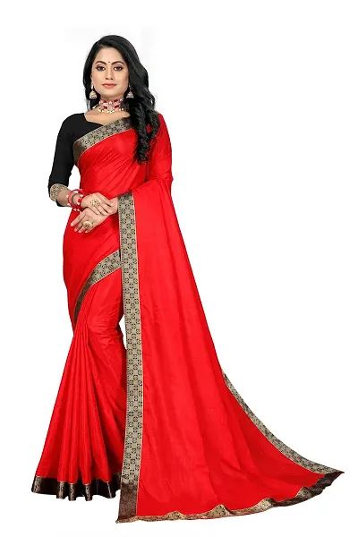 DHRUTI Creation Women's Dola Silk Lace Work Plain Saree (Gargi)