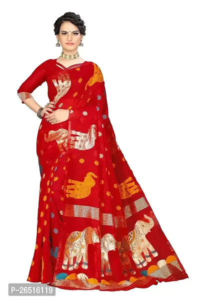 DHRUTI Creation Women's Cotton Designer Jamdani Saree (Gajgamini Red)