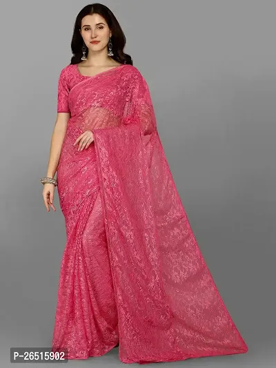 DHRUTI Creation Women's Net Jacquard Designer Saree (Aarya Light Pink)-thumb0
