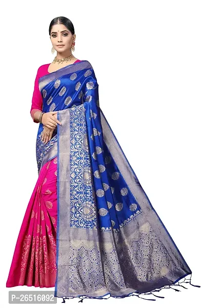 DHRUTI Creation Women's Litchi Silk Banarasi Half  Half Saree (Amba Royal Blue)