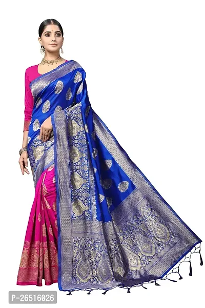 DHRUTI Creation Women's Litchi Silk Banarasi Half  Half Saree (Ambika Royal Blue)