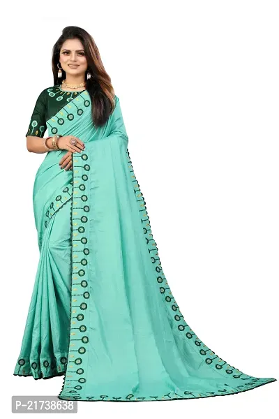 Beautiful Silk Blend Embroidered Saree With Blouse Piece