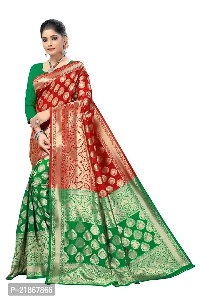 Elegant Litchi Silk Banarasi Half And Half Women Saree with Blouse Piece-thumb0