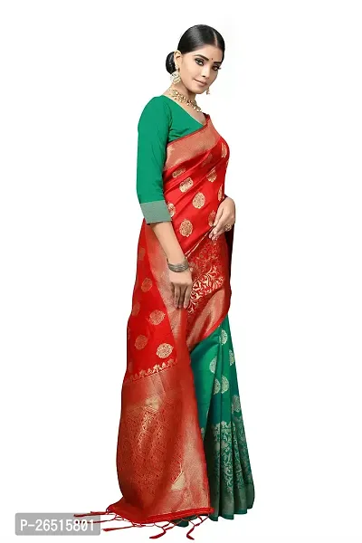 DHRUTI Creation Women's Litchi Silk Banarasi Half  Half Saree (Amba Red)-thumb3