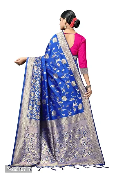 DHRUTI Creation Women's Litchi Silk Banarasi Half  Half Saree (Ambalika Royal Blue)-thumb4