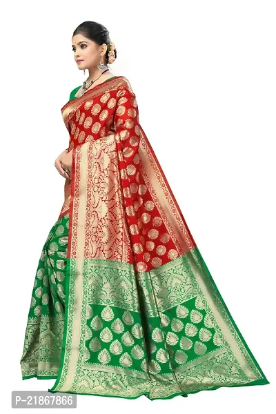 Elegant Litchi Silk Banarasi Half And Half Women Saree with Blouse Piece-thumb2
