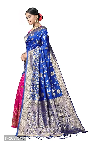 DHRUTI Creation Women's Litchi Silk Banarasi Half  Half Saree (Ambalika Royal Blue)-thumb2