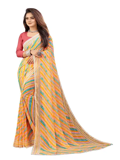 ROOP SUNDARI SAREES Women's Leheriya Printed Georgette Saree For Women 2023 Top Selling Hit Sari Sadi With Lace Border With Banglori Blouse(Satrangi Variation_Multicolored_Free Size 6.30)
